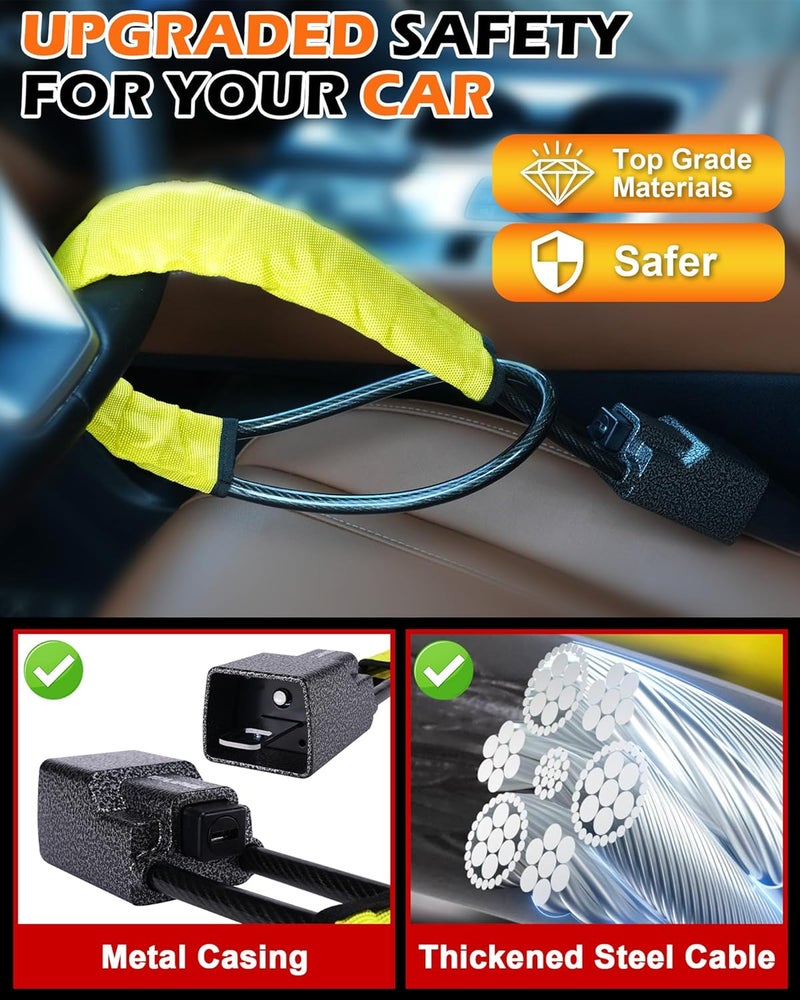 Tevlaphee Steering Wheel Lock Seat Belt Lock Universal Anti Theft Car Device Car Lock Car Theft Prevention with 3 Keys for Car Security Fit Most Vehicles Truck SUV Van (Yellow) - Image 5